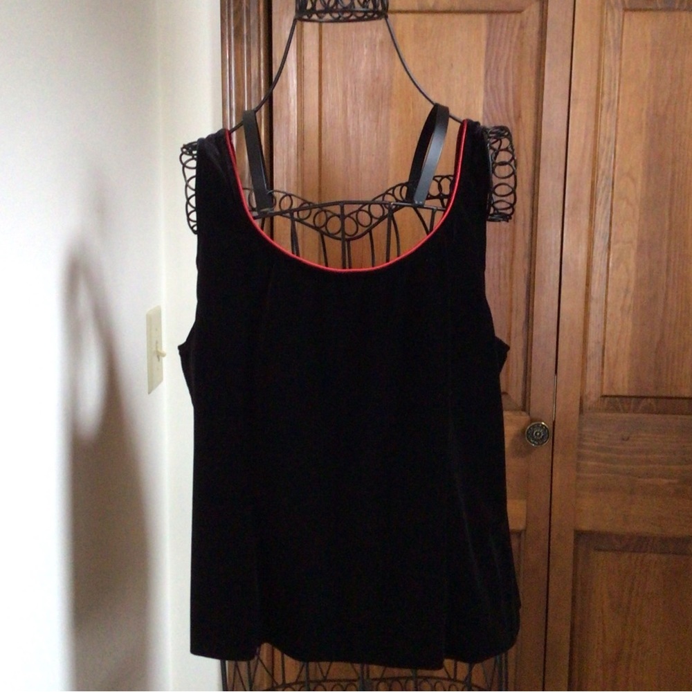 Alex Evening Black velvet top with red satin trim, XL - Picture 1 of 6